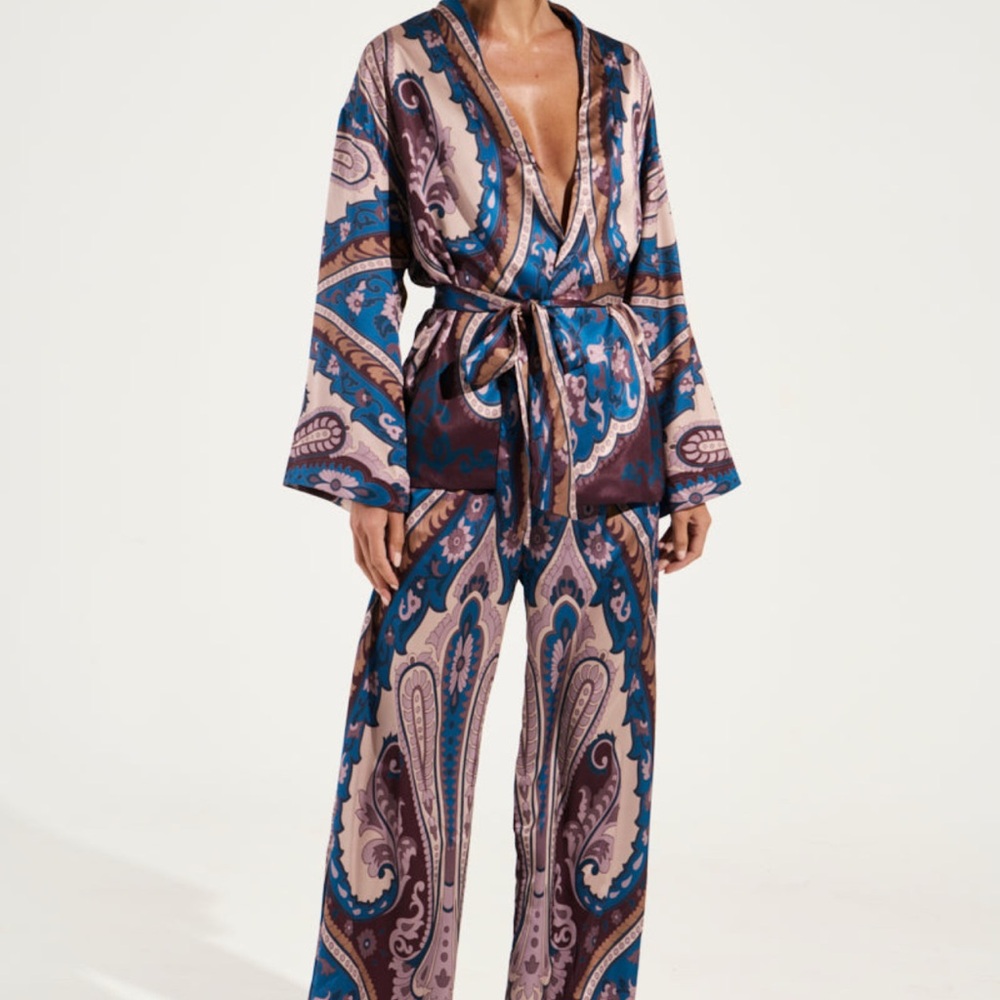 Paisley Print Satin Kimono Set